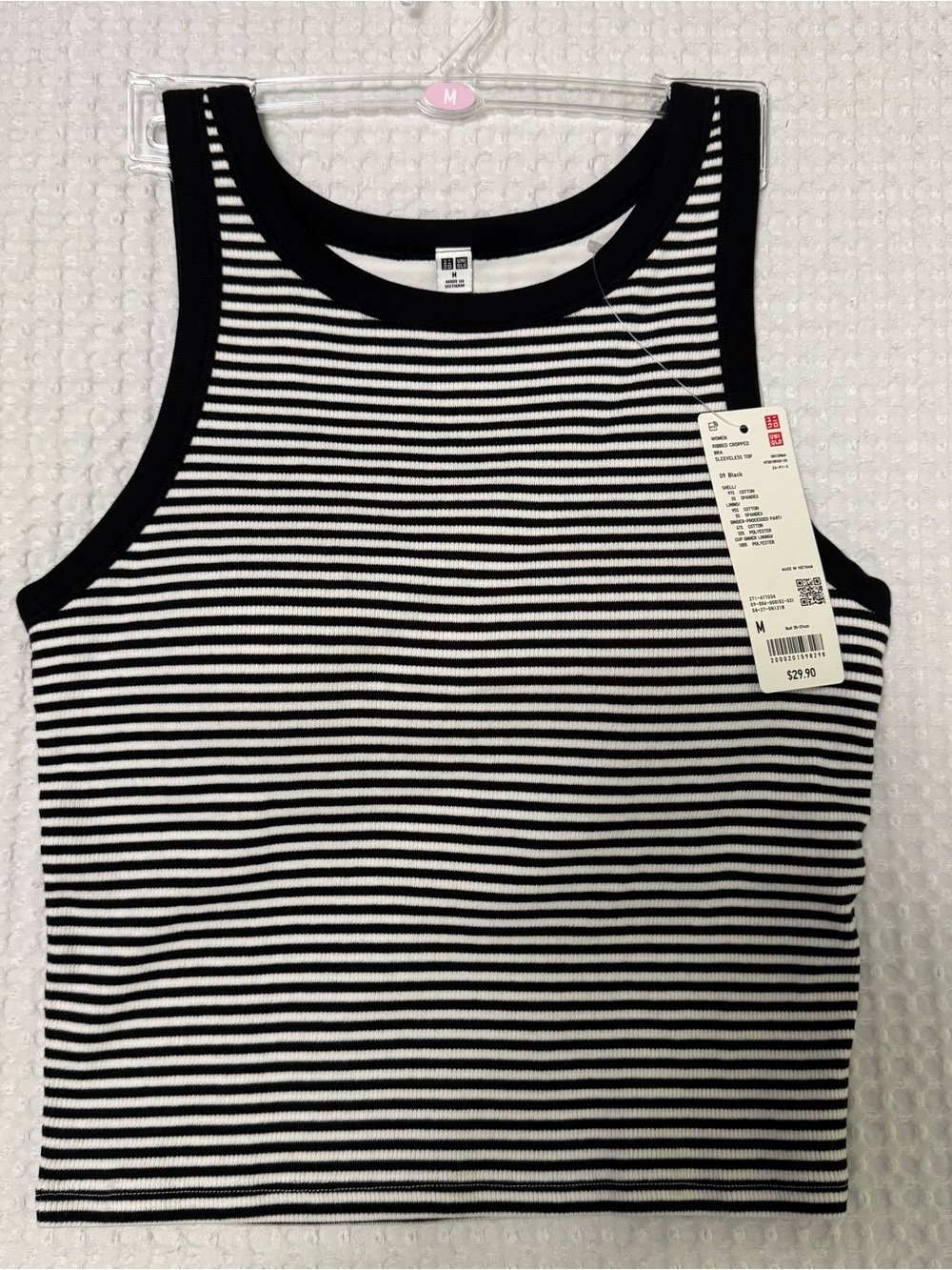 Uniqlo Black & White Striped Ribbed Cropped Bra Sleeveless Top